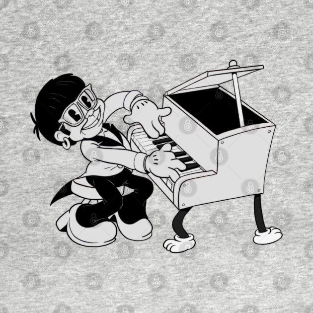 1930s rubberhose rockstar playing the piano by Kevcraven